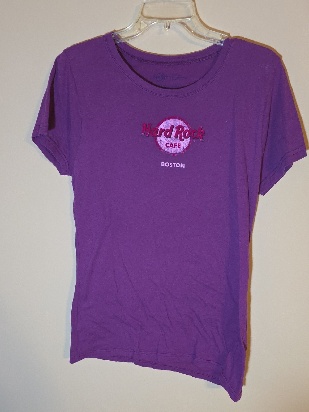 Womens Hard Rock Cafe Boston Purple Short Sleeved Tshirt Size XL